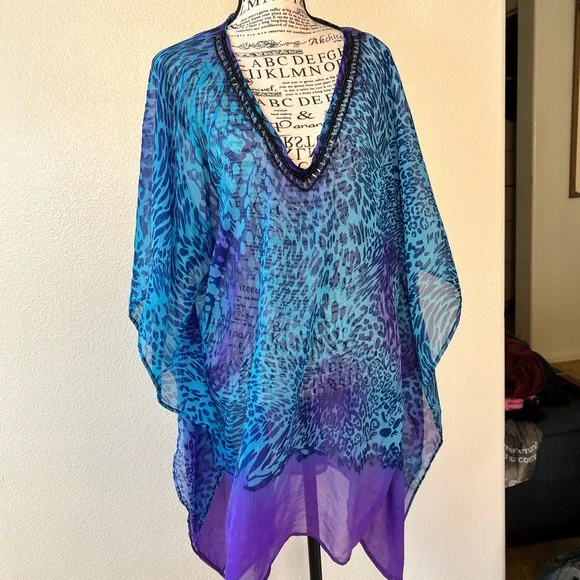 Blue and Purple Women's Swim Cover-Up Resort Wear One Size - Picture 3 of 7